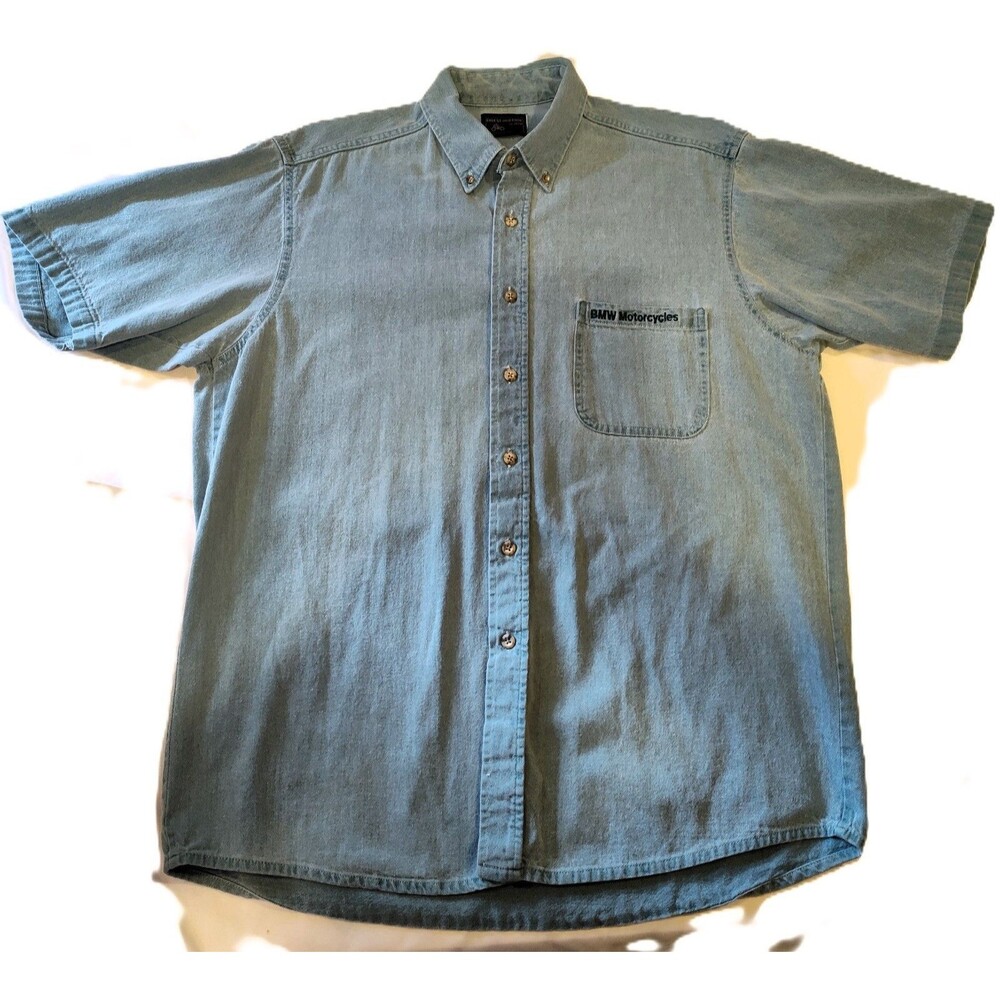Vintage 1980/90 BMW Motorcycles " Dress and Ride" Denim Button Up Shirt Size XL